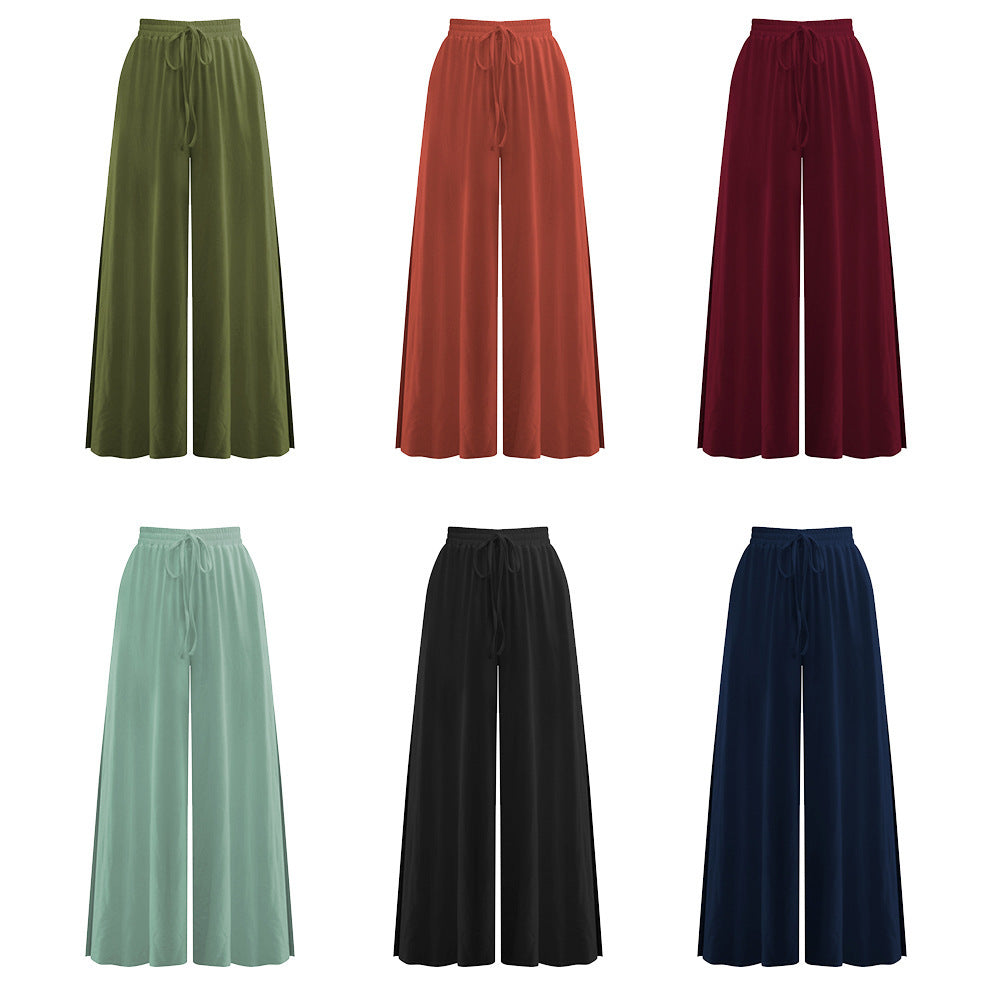 Women's Loose Fashion Drawstring Slit Casual Wide Leg Pants
