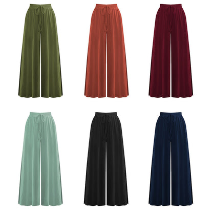 Women's Loose Fashion Drawstring Slit Casual Wide Leg Pants