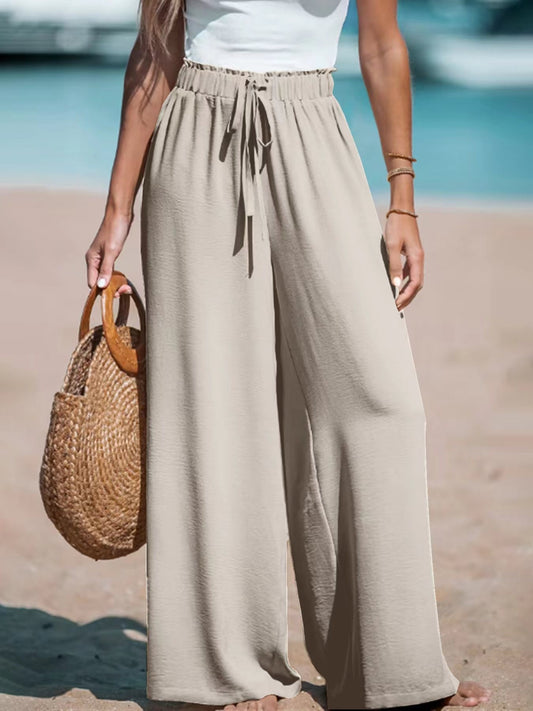 Loose casual wide leg pants with drawstring