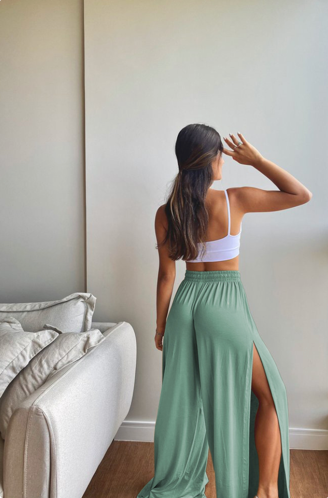 Women's Loose Fashion Drawstring Slit Casual Wide Leg Pants