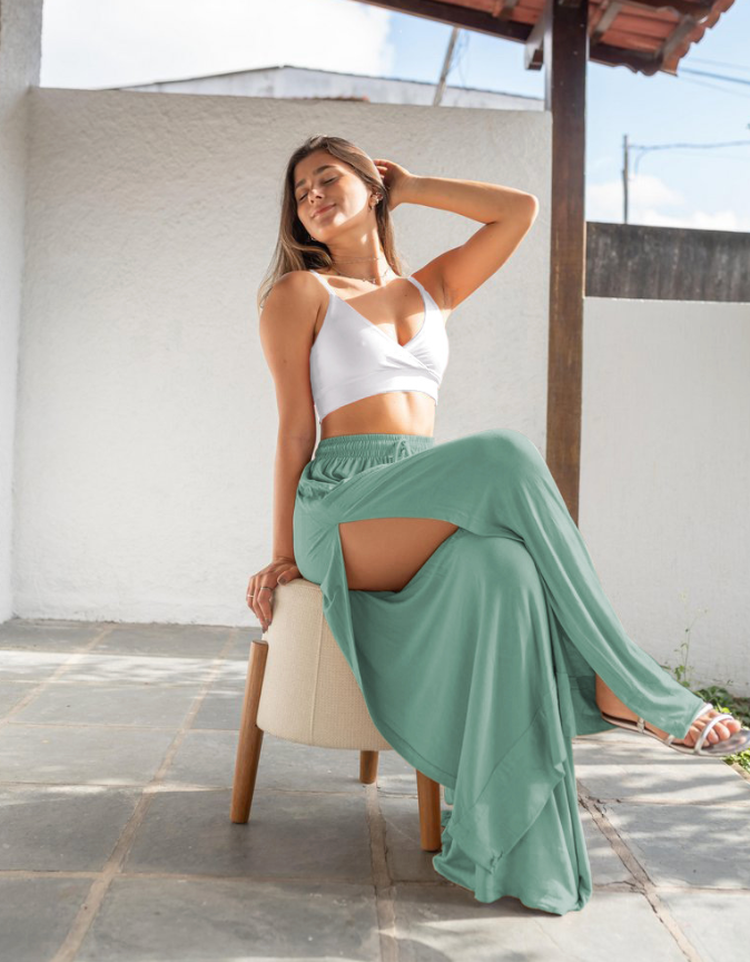 Women's Loose Fashion Drawstring Slit Casual Wide Leg Pants