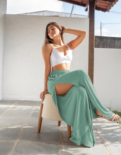 Women's Loose Fashion Drawstring Slit Casual Wide Leg Pants