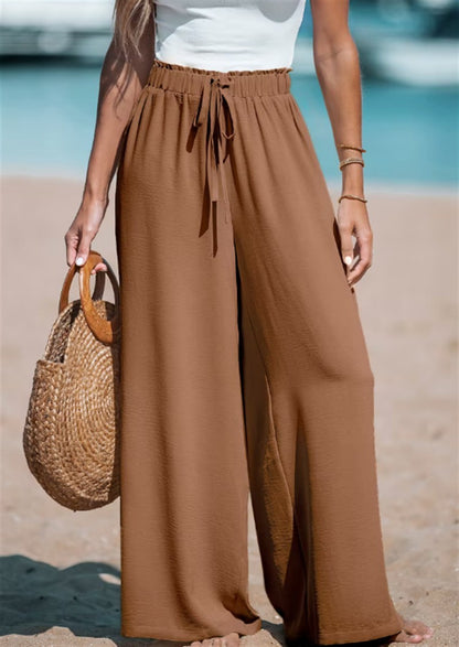 Loose casual wide leg pants with drawstring