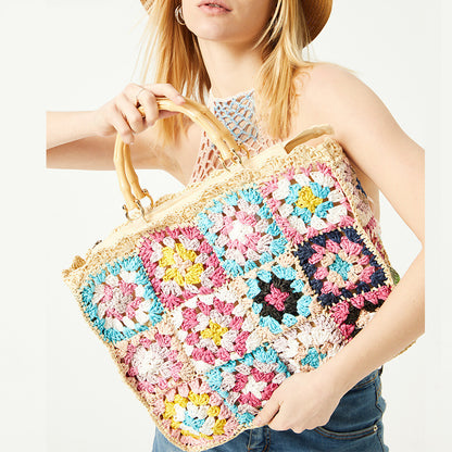 Fashion Cool Contrast Color Straw Bag Women