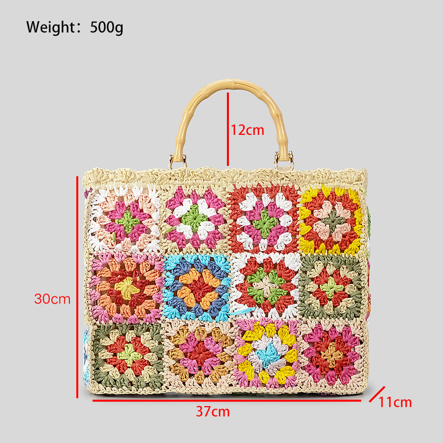 Fashion Cool Contrast Color Straw Bag Women