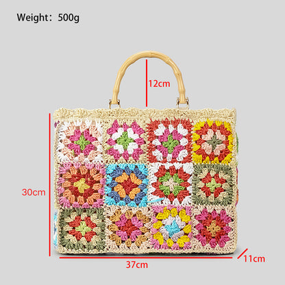 Fashion Cool Contrast Color Straw Bag Women